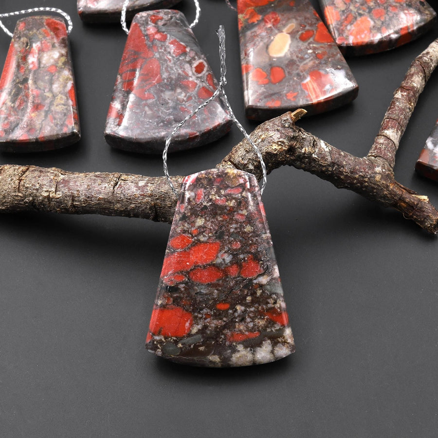 Natural Red Brecciated Blood Jasper Trapezoid Pendant Side Drilled A3