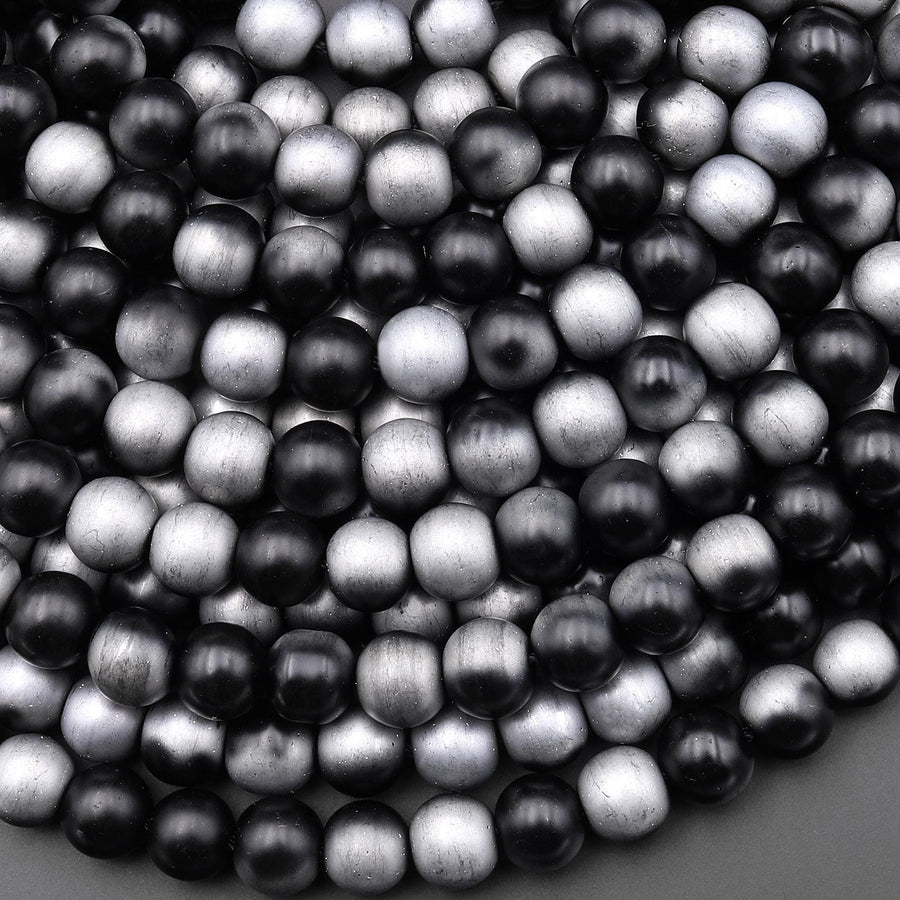 Mystic Silver Black Titanium Agate 6mm 8mm 10mm Round Beads 15.5" Strand