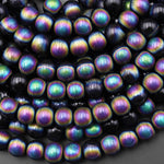 Mystic Rainbow Black Titanium Agate 6mm 8mm 10mm Round Beads 15.5" Strand