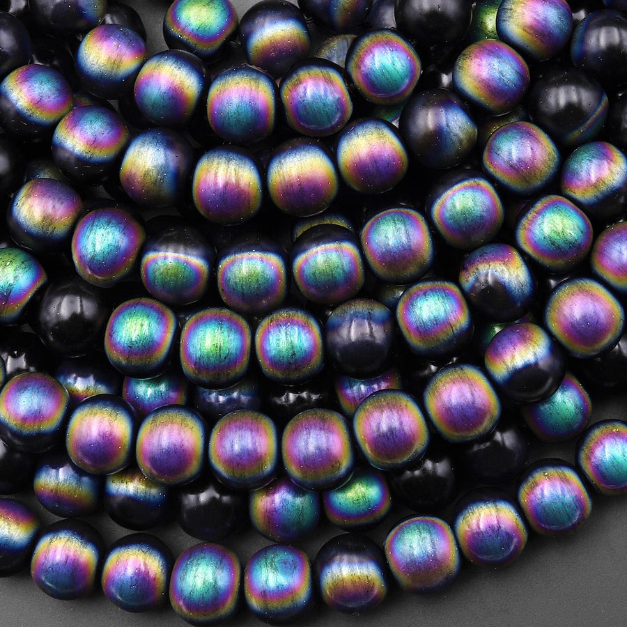 Mystic Rainbow Black Titanium Agate 6mm 8mm 10mm Round Beads 15.5" Strand