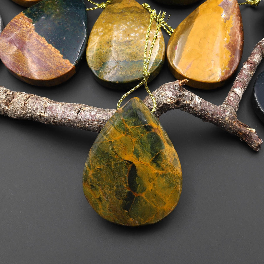 Natural Ocean Jasper Teardrop Pendant Top Side Drilled Gemstone