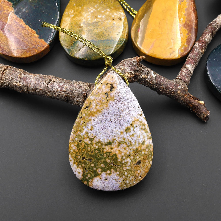 Natural Ocean Jasper Teardrop Pendant Top Side Drilled Gemstone
