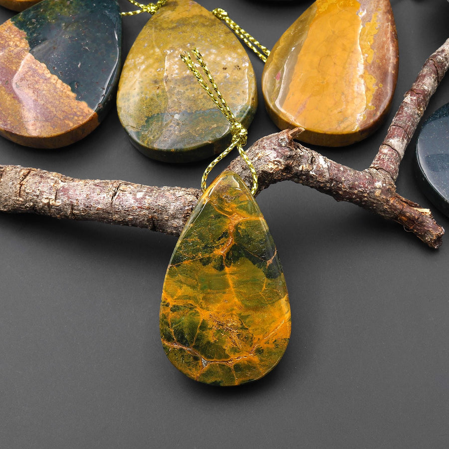 Natural Ocean Jasper Teardrop Pendant Top Side Drilled Gemstone