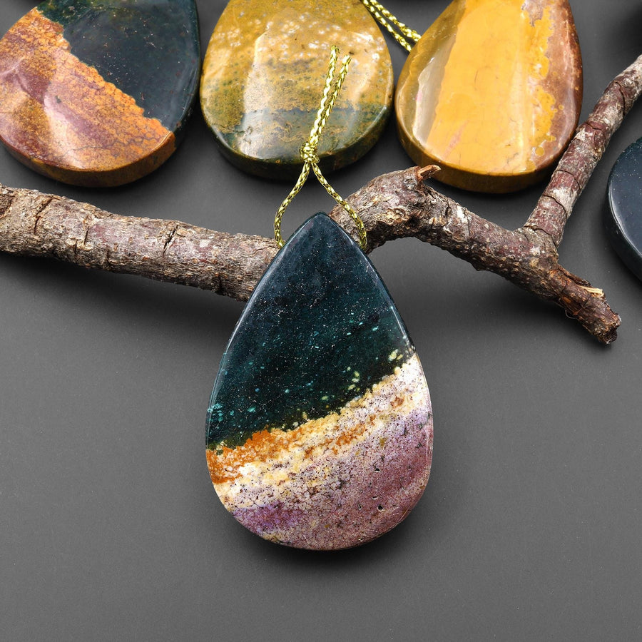 Natural Ocean Jasper Teardrop Pendant Top Side Drilled Gemstone