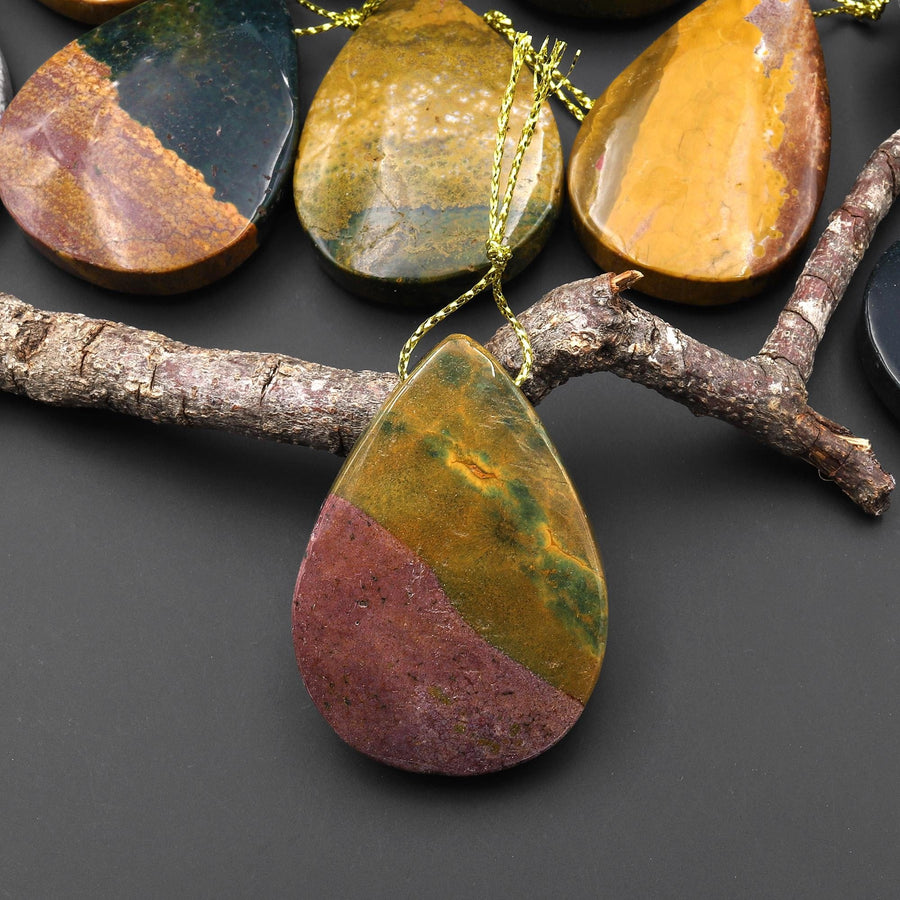 Natural Ocean Jasper Teardrop Pendant Top Side Drilled Gemstone A3