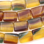 Rare Natural Bicolor Fluorite Rectangle Tile 15x20mm Beads Yellow Green Mauve Gemstone 15.5" Strand