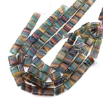 Rare Natural Rainbow Fluorite Rectangle Tile 13x18mm Beads Teal Green Mauve Purple Honey Amber Gemstone 15.5" Strand