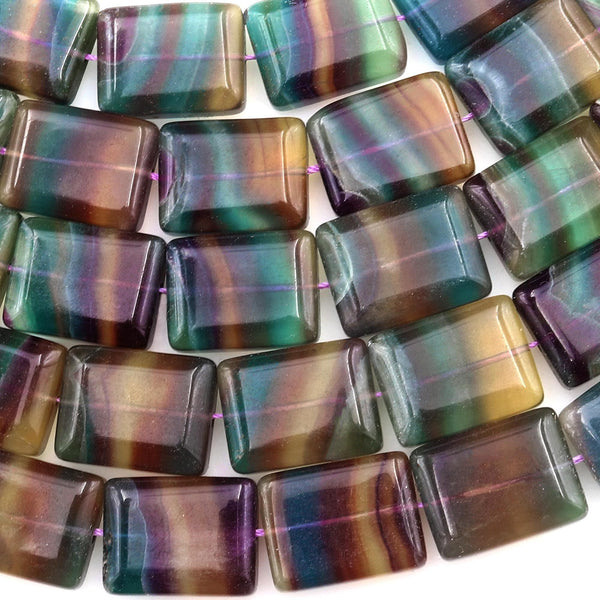 Rare Natural Rainbow Fluorite Rectangle Tile 13x18mm Beads Teal Green Mauve Purple Honey Amber Gemstone 15.5" Strand