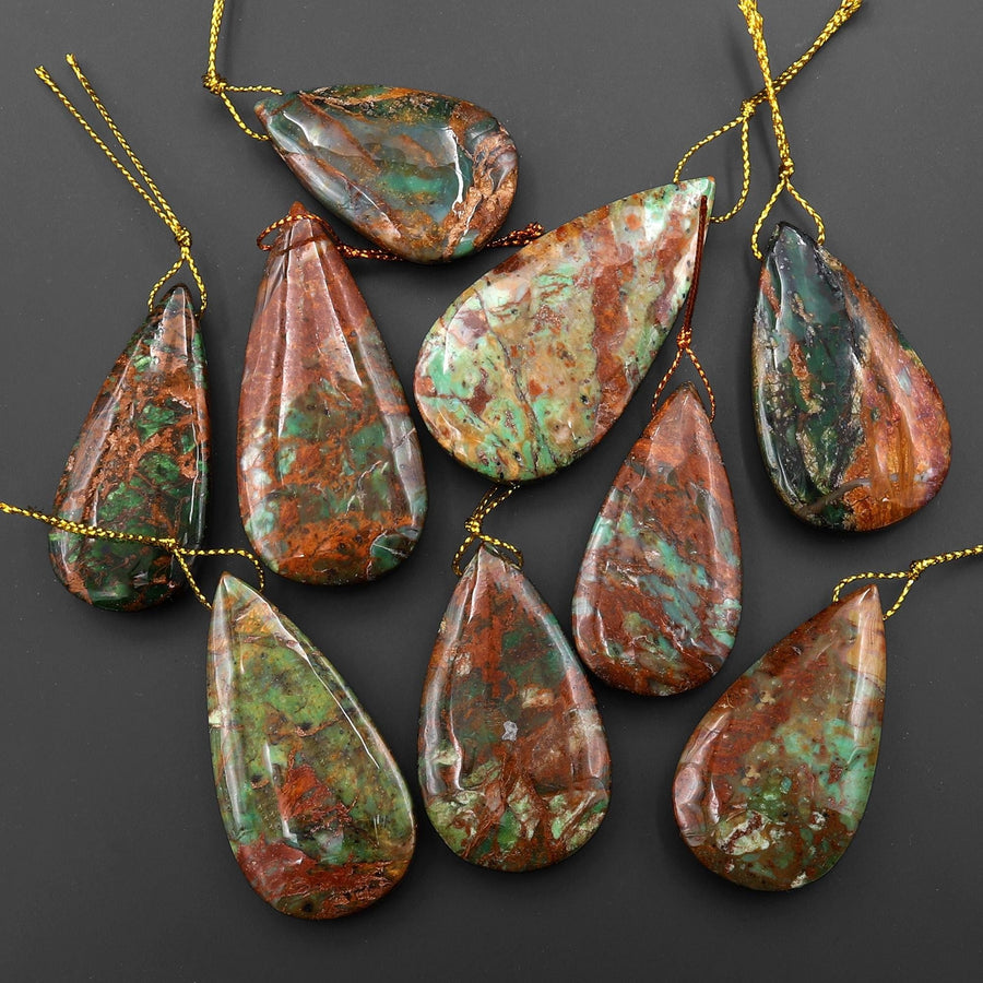 AAA Natural African Green Opal Teardrop Side Drilled Pendant