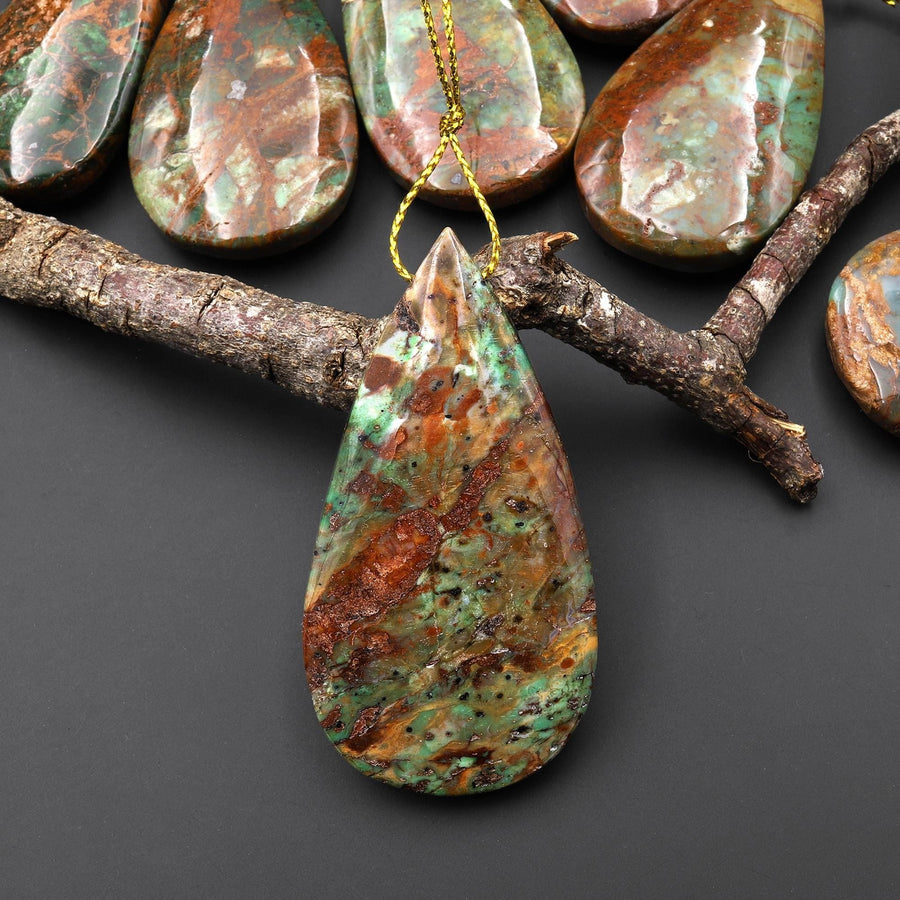 AAA Natural African Green Opal Teardrop Side Drilled Pendant