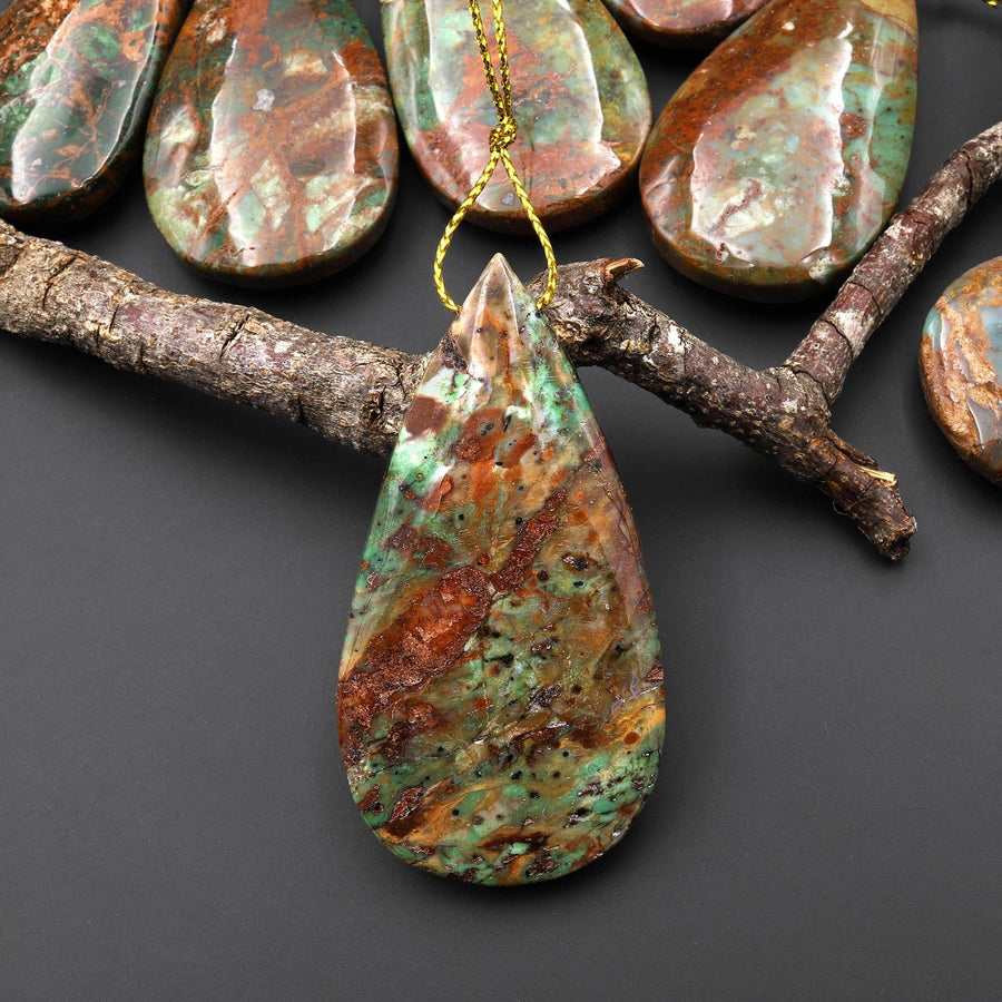 AAA Natural African Green Opal Teardrop Side Drilled Pendant A1