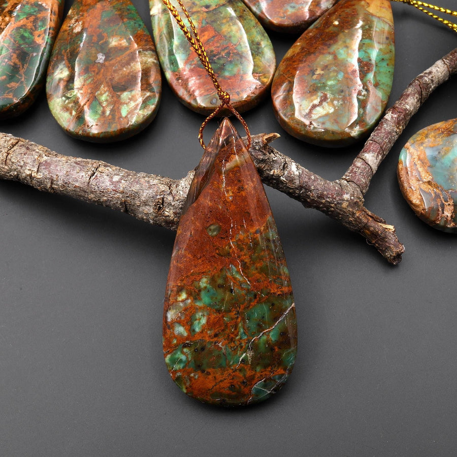 AAA Natural African Green Opal Teardrop Side Drilled Pendant A2
