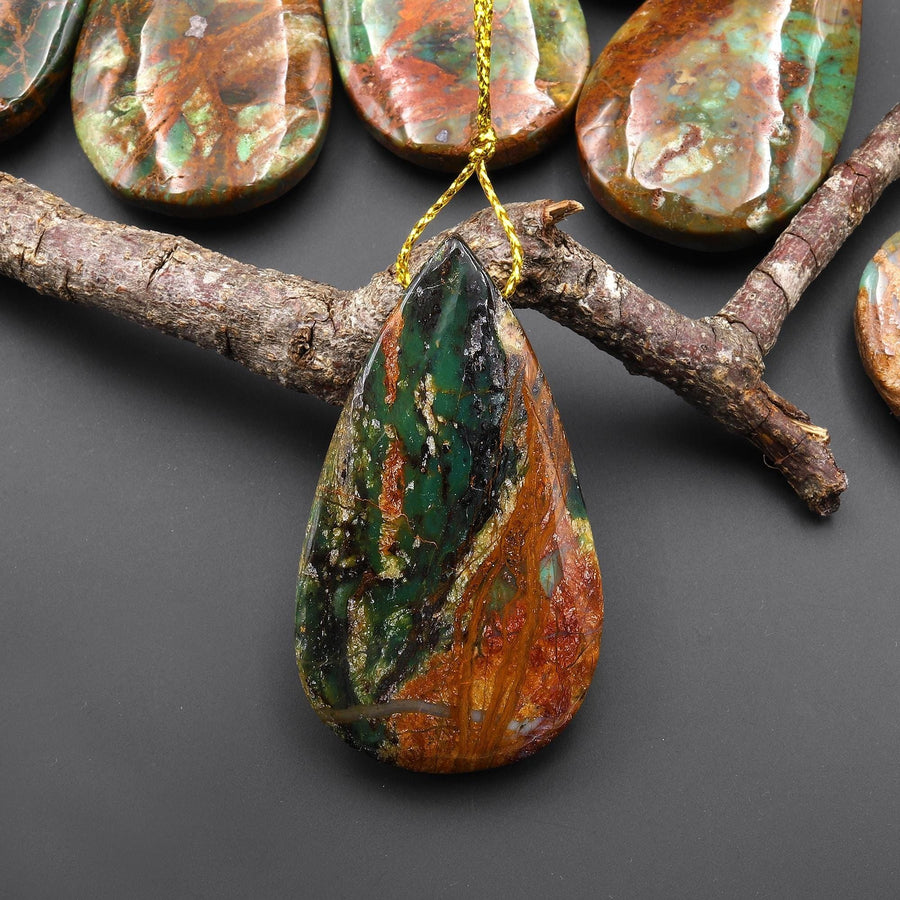AAA Natural African Green Opal Teardrop Side Drilled Pendant A3