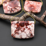 Natural Bird's Eye Rhyolite Rectangle Saddle Locket Pendant Earthy Mauve Red Brown Jasper From Mexico