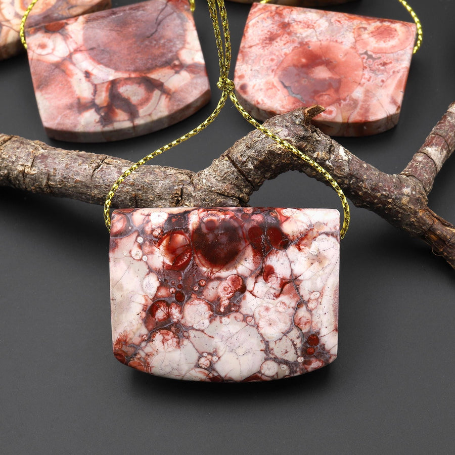 Natural Bird's Eye Rhyolite Rectangle Saddle Locket Pendant Earthy Mauve Red Brown Jasper From Mexico