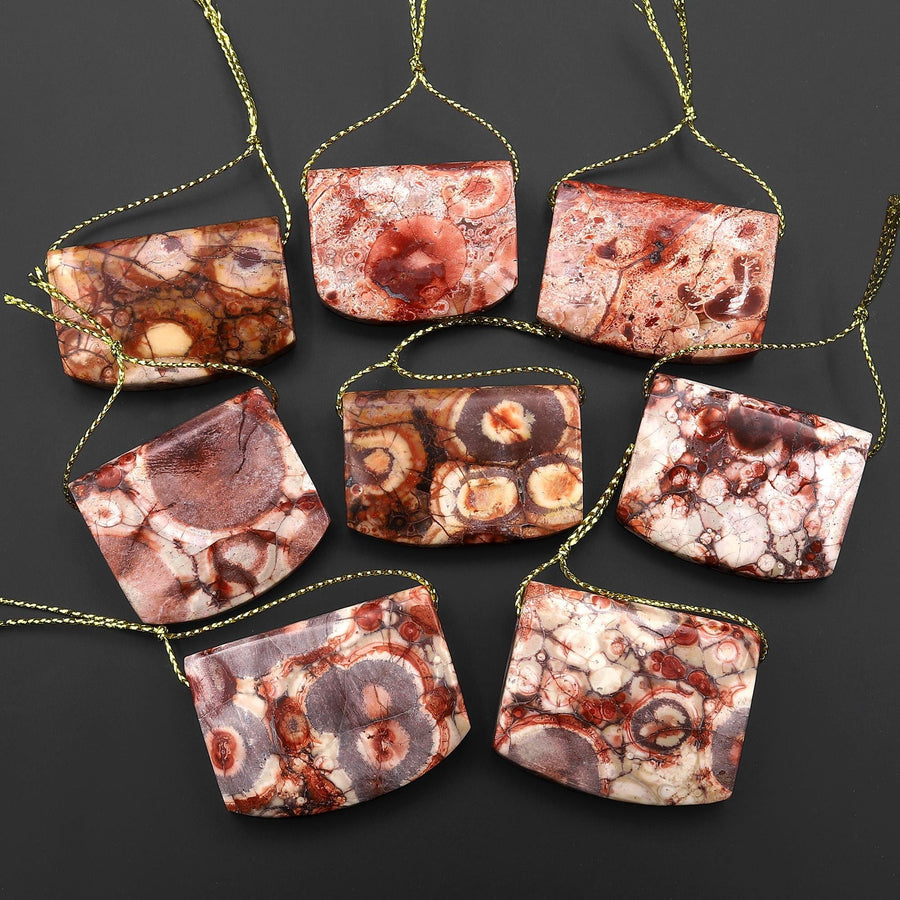 Natural Bird's Eye Rhyolite Rectangle Saddle Locket Pendant Earthy Mauve Red Brown Jasper From Mexico