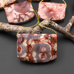 Natural Bird's Eye Rhyolite Rectangle Saddle Locket Pendant Earthy Mauve Red Brown Jasper From Mexico
