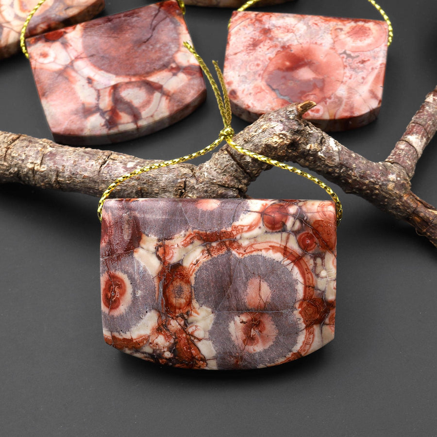 Natural Bird's Eye Rhyolite Rectangle Saddle Locket Pendant Earthy Mauve Red Brown Jasper From Mexico A1