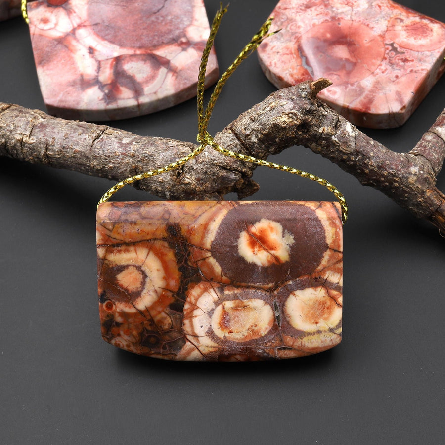Natural Bird's Eye Rhyolite Rectangle Saddle Locket Pendant Earthy Mauve Red Brown Jasper From Mexico A4
