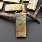 Natural Green Mist Jasper Rectangle Pendant Top Side Drilled Focal Bead