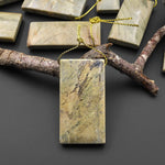 Natural Green Mist Jasper Rectangle Pendant Top Side Drilled Focal Bead