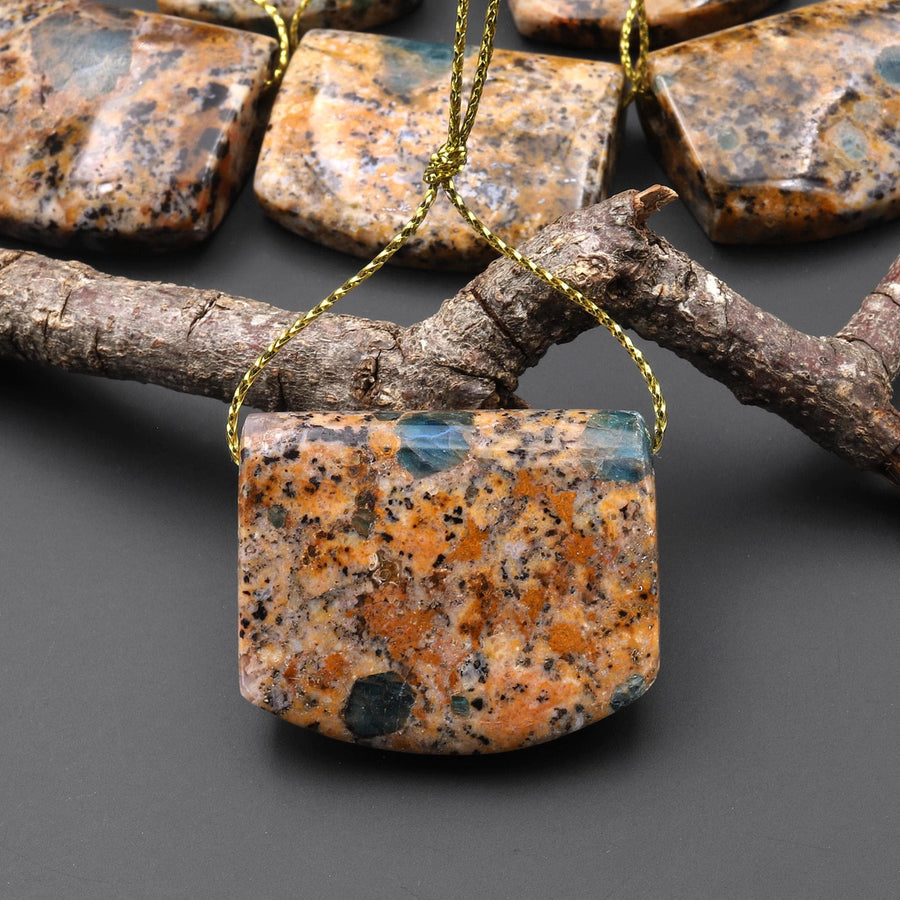 Rare Natural Apatite in Brown Opal Rectangle Saddle Locket Pendant A1