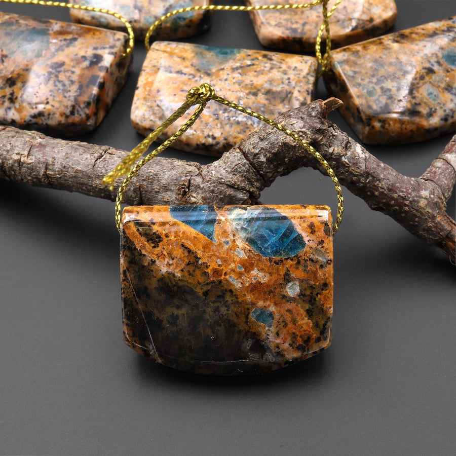 Rare Natural Apatite in Brown Opal Rectangle Saddle Locket Pendant A5