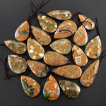 Natural Rainforest Rhyolite Jasper Teardrop Side Drilled Pendant