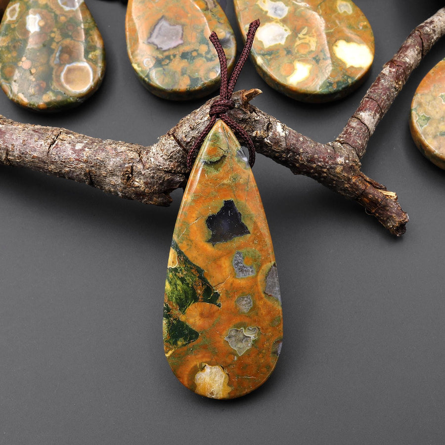 Natural Rainforest Rhyolite Jasper Teardrop Side Drilled Pendant A3