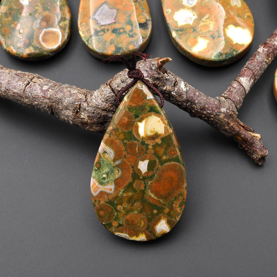Natural Rainforest Rhyolite Jasper Teardrop Side Drilled Pendant A4