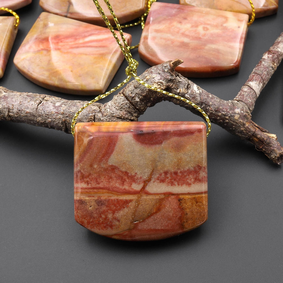 Natural Red Ocean Jasper Rectangle Saddle Locket Pendant Top Side Drilled Gemstone