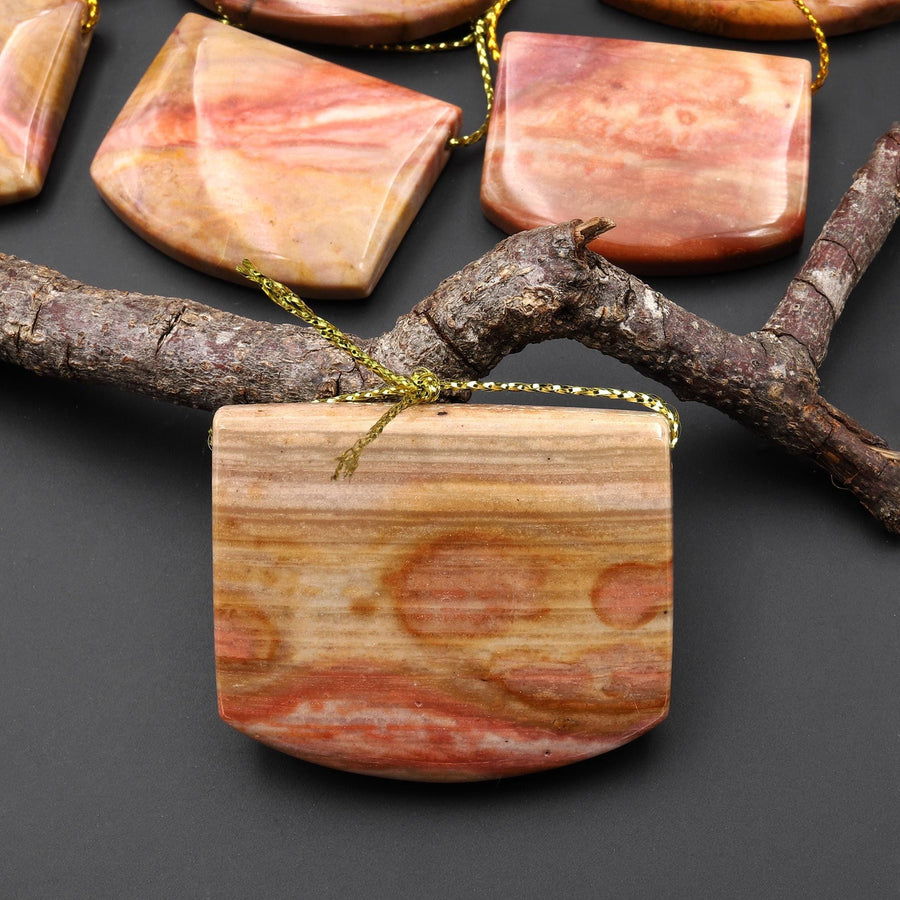 Natural Red Ocean Jasper Rectangle Saddle Locket Pendant Top Side Drilled Gemstone