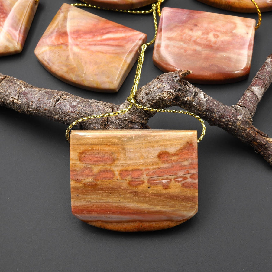Natural Red Ocean Jasper Rectangle Saddle Locket Pendant Top Side Drilled Gemstone A1