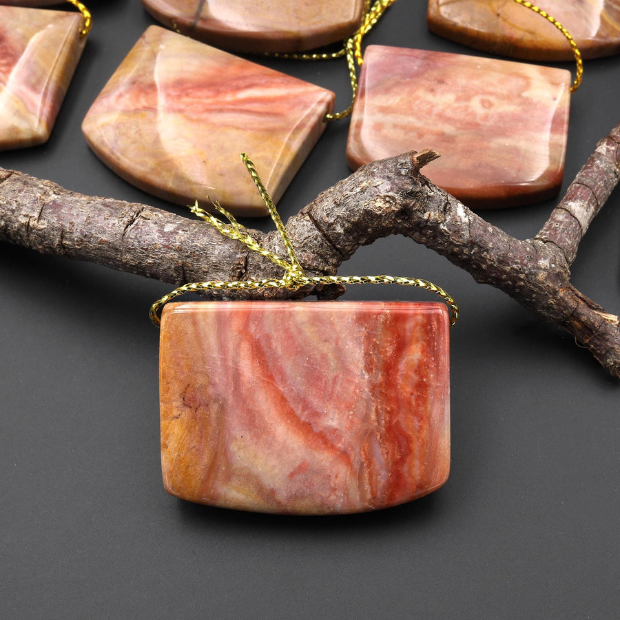 Natural Red Ocean Jasper Rectangle Saddle Locket Pendant Top Side Drilled Gemstone A2