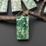 Natural Green Tree Agate Pendant Side Drilled Rectangle Gemstone