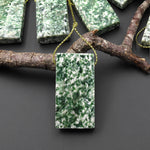 Natural Green Tree Agate Pendant Side Drilled Rectangle Gemstone