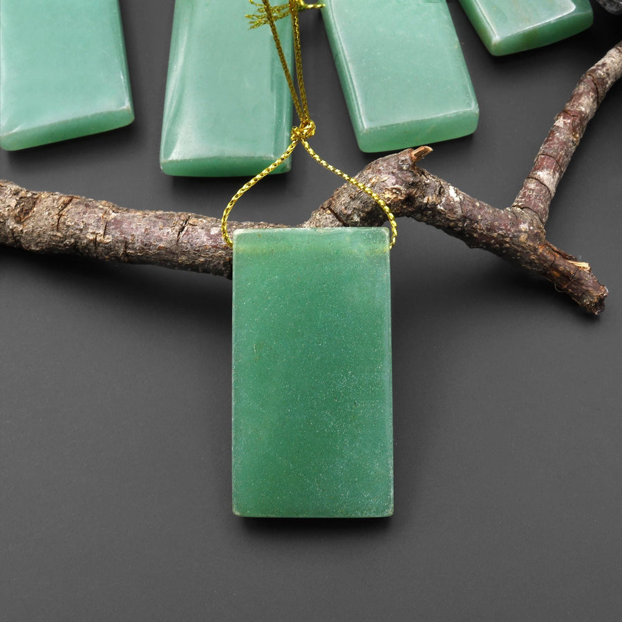 Natural Green Aventurine Side Drilled Rectangle Pendant Healing Crystal A1