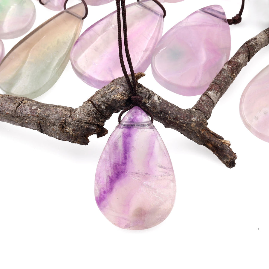 Natural Rainbow Fluorite Teardrop Pendant Top Side Drilled Gemstone
