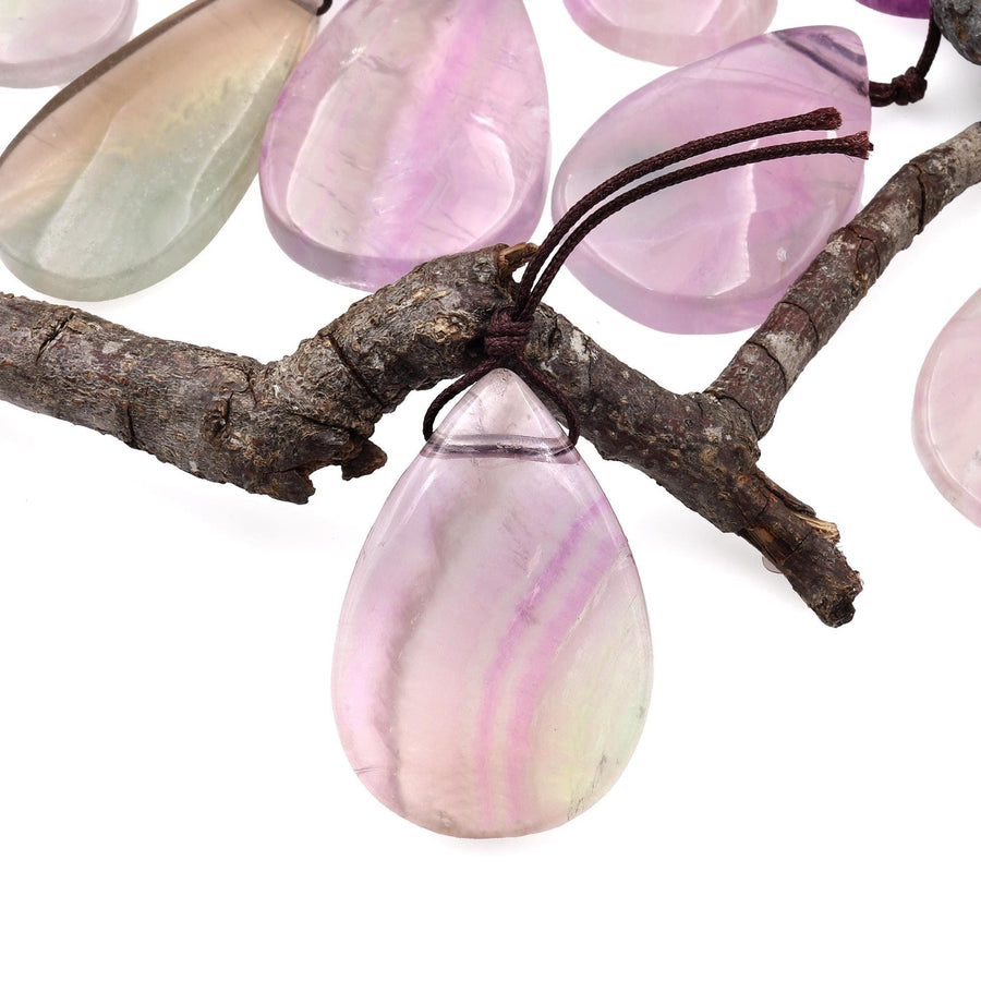 Natural Rainbow Fluorite Teardrop Pendant Top Side Drilled Gemstone