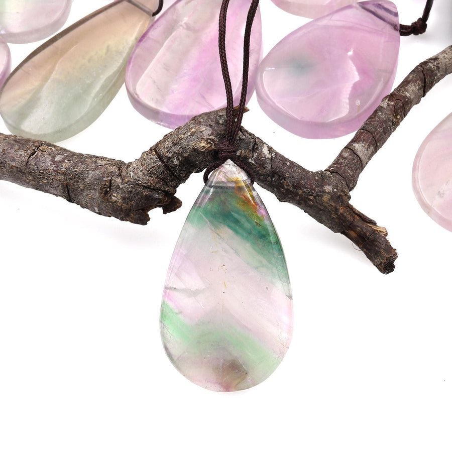 Natural Rainbow Fluorite Teardrop Pendant Top Side Drilled Gemstone A3