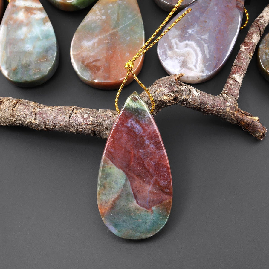 Natural Indian Rainbow Agate Teardrop Pendant Top Side Drilled Gemstone Focal Bead