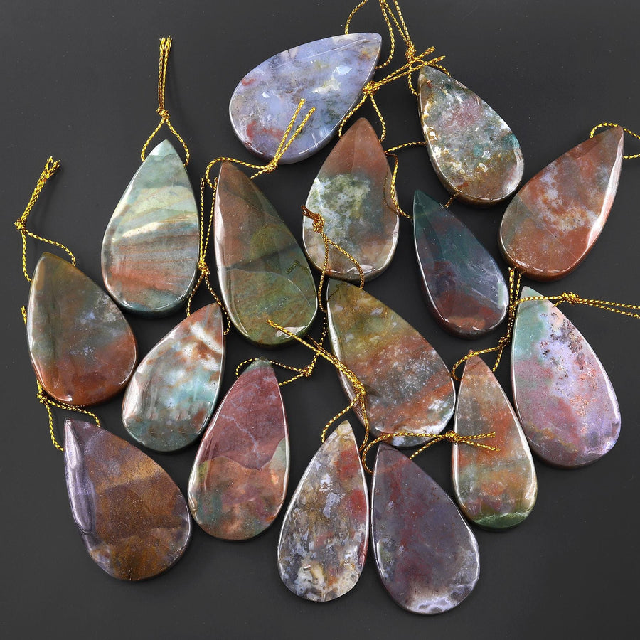 Natural Indian Rainbow Agate Teardrop Pendant Top Side Drilled Gemstone Focal Bead