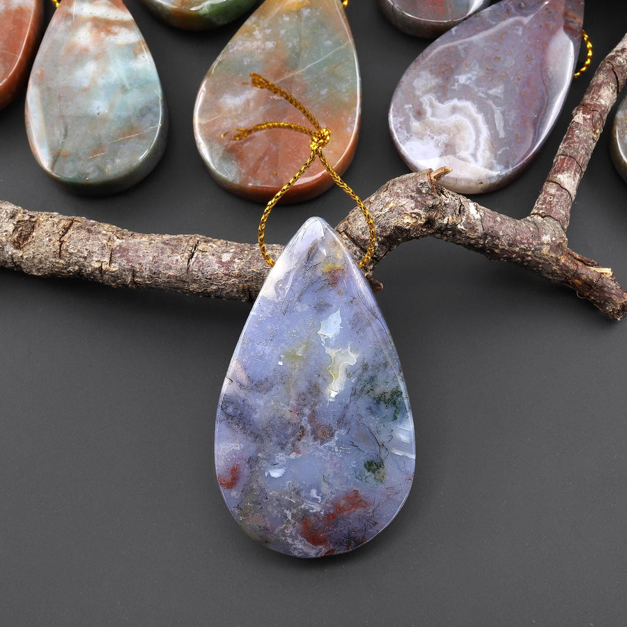 Natural Indian Rainbow Agate Teardrop Pendant Top Side Drilled Gemstone Focal Bead A5