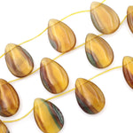 Natural Honey Rainbow Fluorite Smooth Teardrop Beads Golden Yellow Green Mauve Gemstone 15.5" Strand