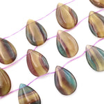 Natural Rainbow Fluorite Smooth Side Drilled Teardrop Focal Pendant Beads Honey Golden Yellow Green Mauve Colors 15.5" Strand