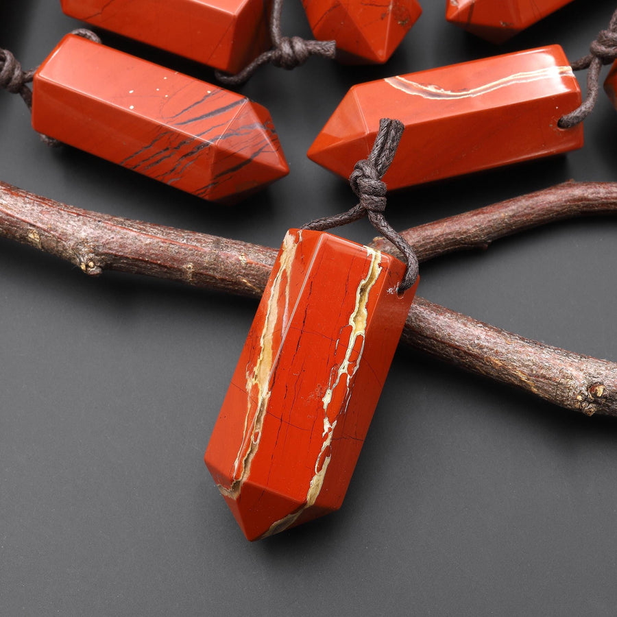AAA Natural Red Jasper Crystal Faceted Hexagonal Point Pendant for Jewelry Making