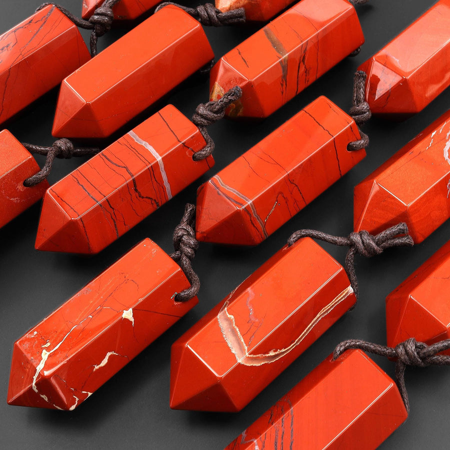 AAA Natural Red Jasper Crystal Faceted Hexagonal Point Pendant for Jewelry Making