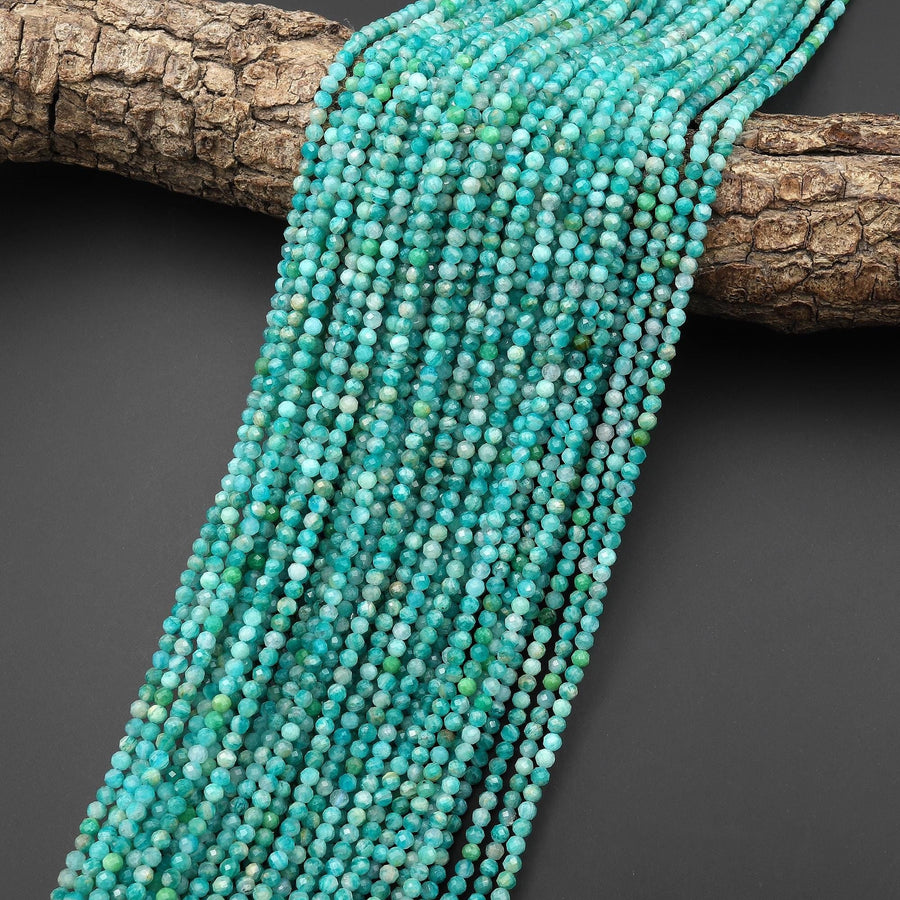 Natural Blue Green Russian Amazonite Faceted Round Beads 3mm Gemstone 15.5" Strand