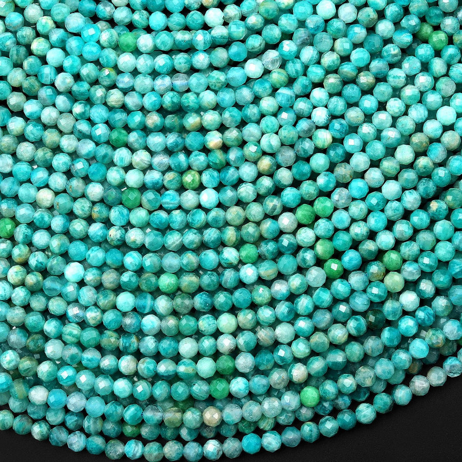 Natural Blue Green Russian Amazonite Faceted Round Beads 3mm Gemstone 15.5" Strand