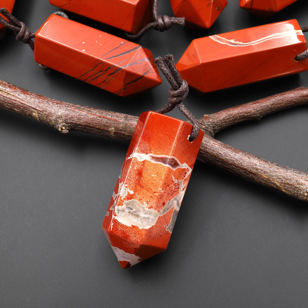AAA Natural Red Jasper Crystal Faceted Hexagonal Point Pendant for Jewelry Making A2